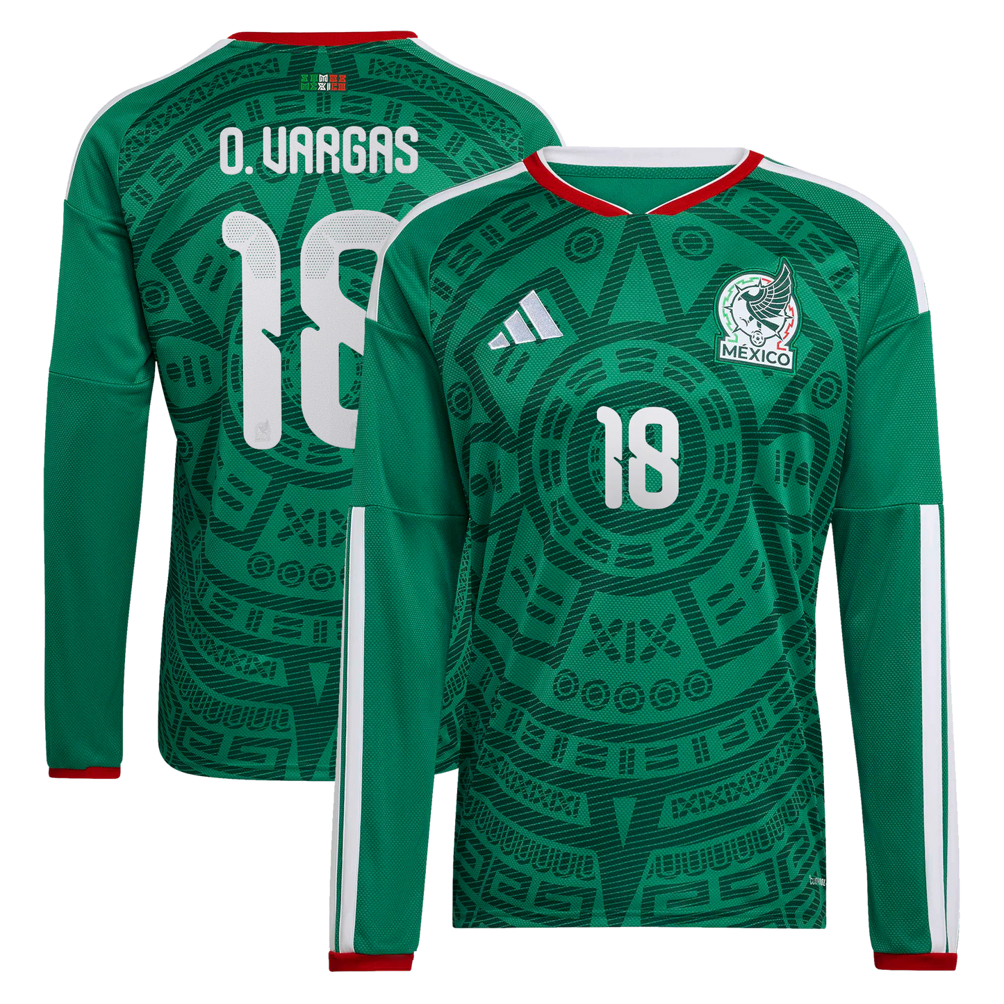 Obed Vargas Mexico National Team 2026 Home Replica Long Sleeve Jersey - Green