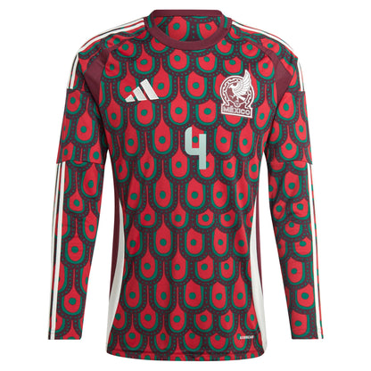 Edson Alvarez Mexico National Team 2024 Home Replica Player Long Sleeve Jersey - Burgundy