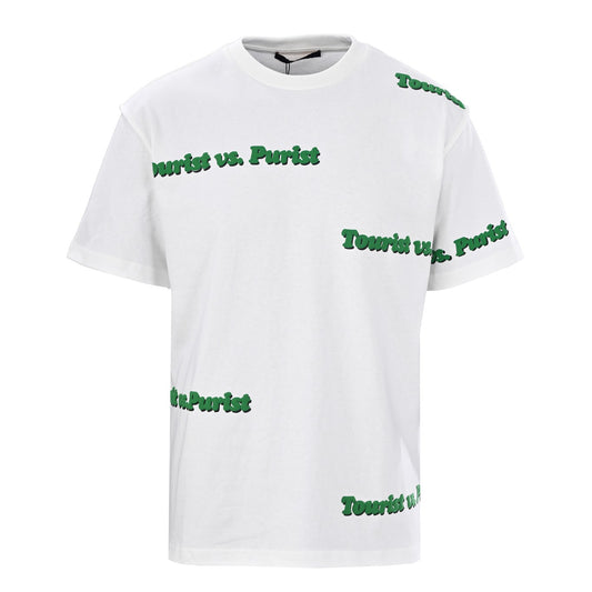 Green foam letters round neck short-sleeved T-shirt