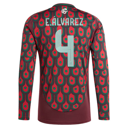 Edson Alvarez Mexico National Team 2024 Home Replica Player Long Sleeve Jersey - Burgundy