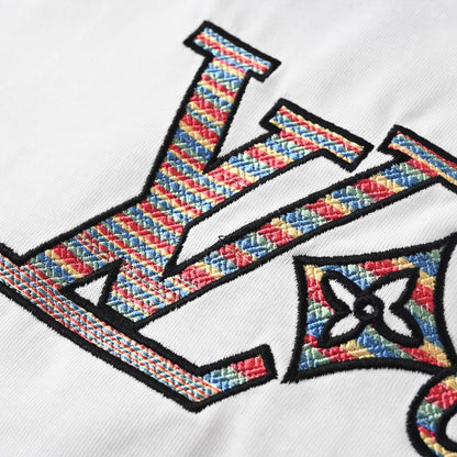 Rainbow knitted embroidered short-sleeved T-shirt