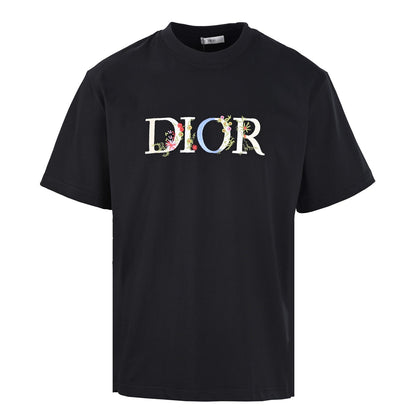 Floral embroidered short-sleeved T-shirt