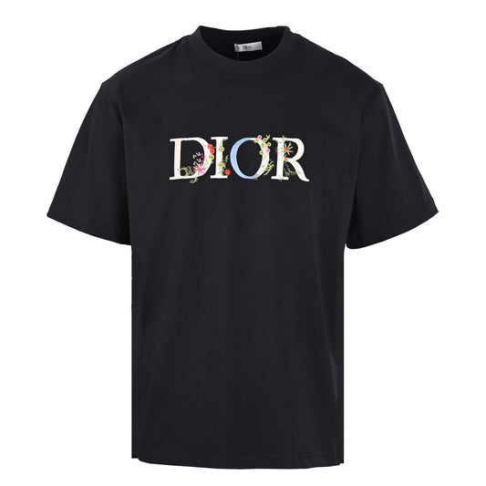 Floral embroidered short-sleeved T-shirt