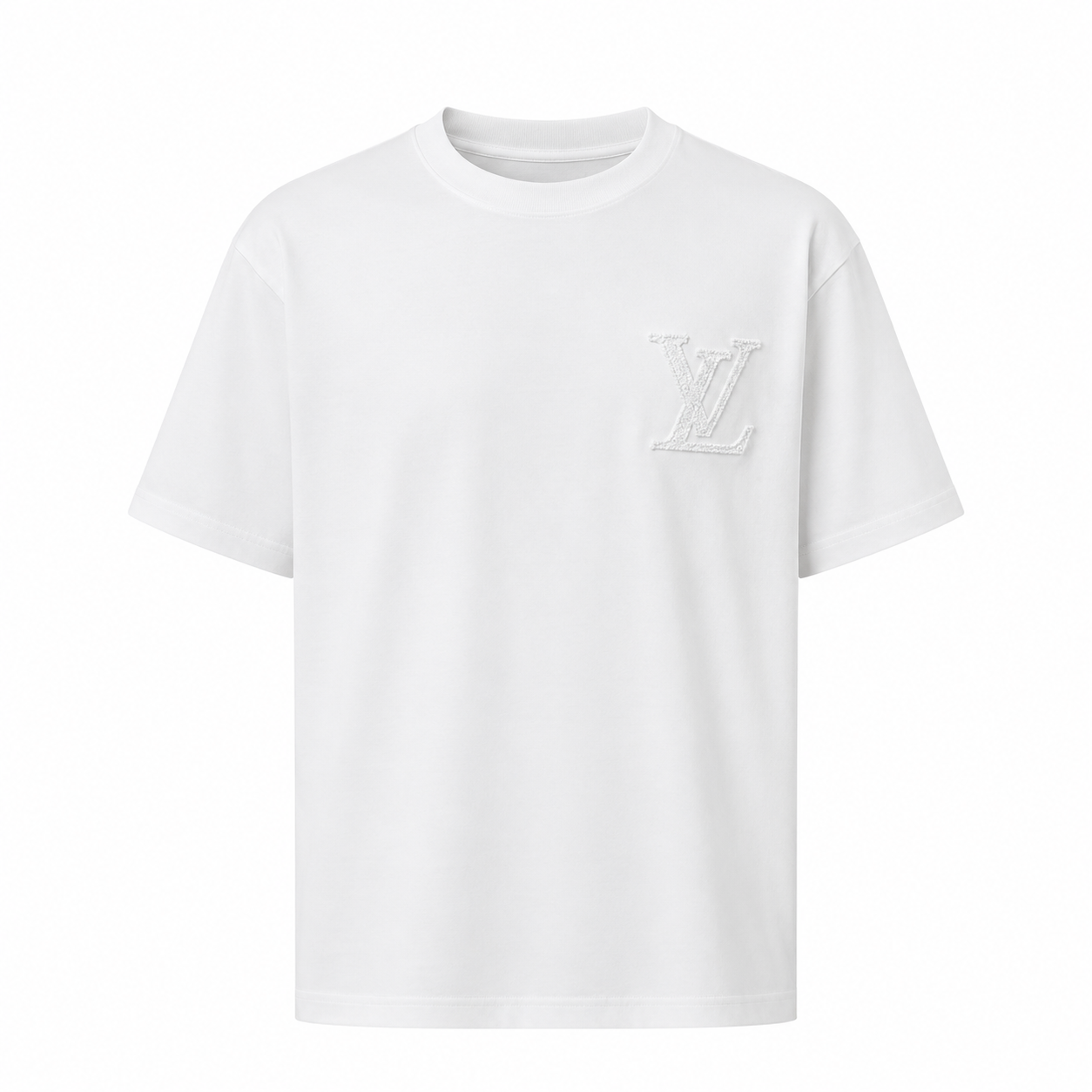 White Tonal Embossed Embroidery T-Shirt