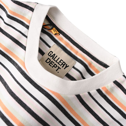 Ink-splashed hand-painted letter print striped short-sleeved T-shirt