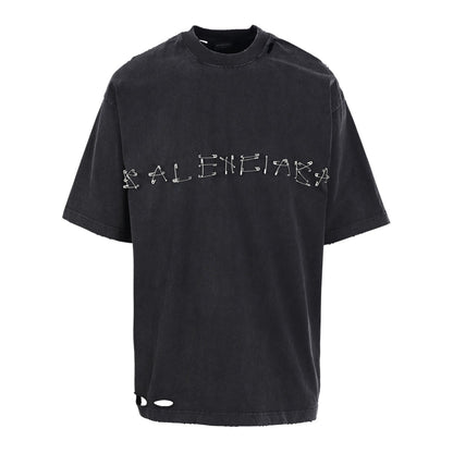 Metal pin short-sleeved T-shirt