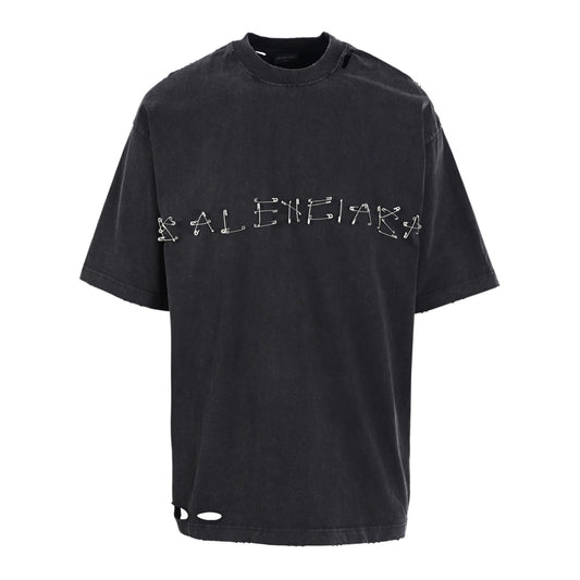 Metal pin short-sleeved T-shirt