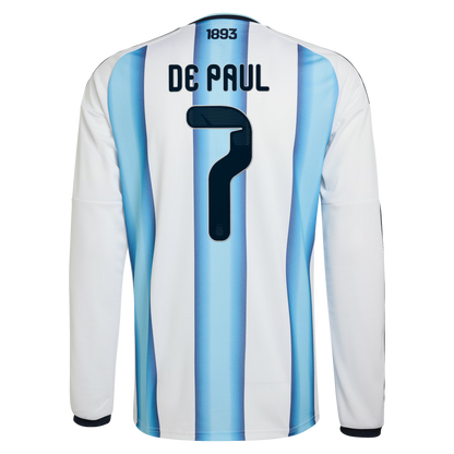 Rodrigo De Paul Argentina National Team 2026 Home Replica Long Sleeve Jersey - White