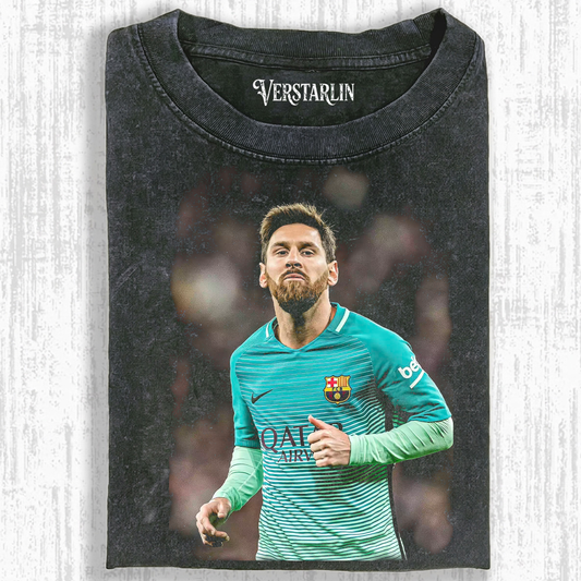 Lionel Messi Barcelona Away Kit Vintage Soccer Tee