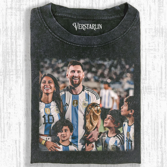 Messi Argentina World Cup Family Portrait Retro Tee