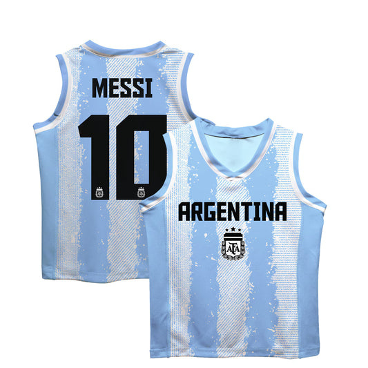 Lionel Messi Argentina National Team Vive La Fete Youth Painted Stripes Basketball Jersey - Light Blue