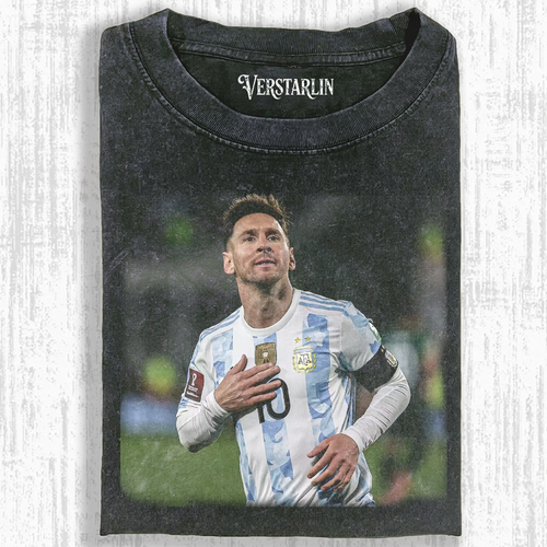 Argentina World Cup Messi Hand On Heart Vintage Tee