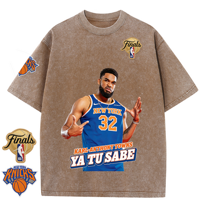 NY Basketball Vintage Washed Finals Premium Patch Tee