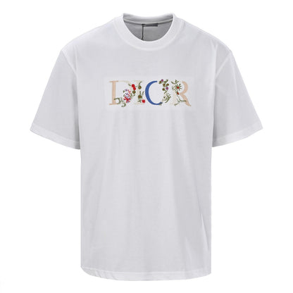 Floral embroidered short-sleeved T-shirt