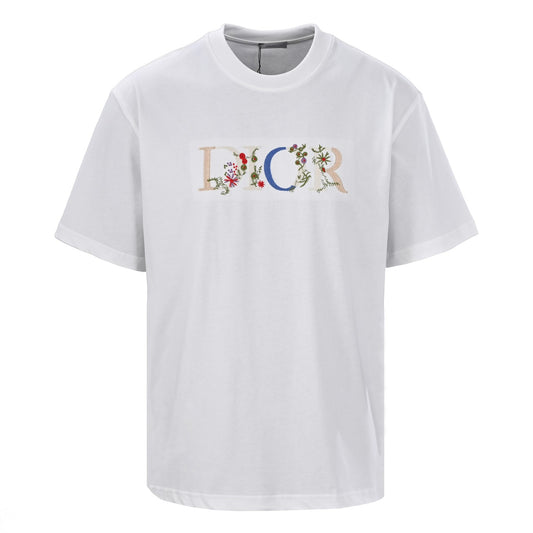 Floral embroidered short-sleeved T-shirt