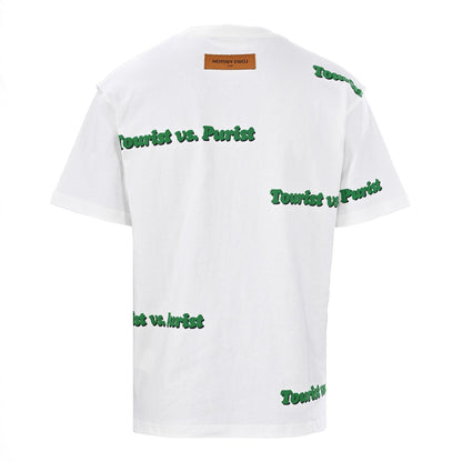 Green foam letters round neck short-sleeved T-shirt