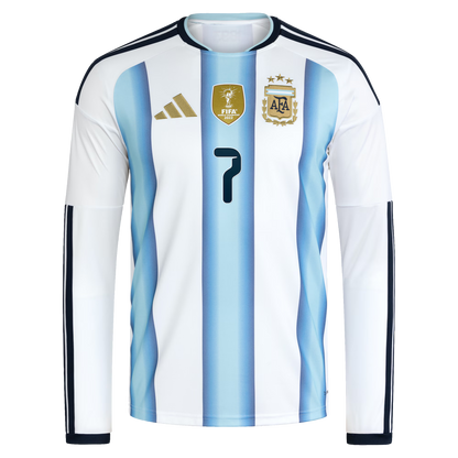 Rodrigo De Paul Argentina National Team 2026 Home Replica Long Sleeve Jersey - White