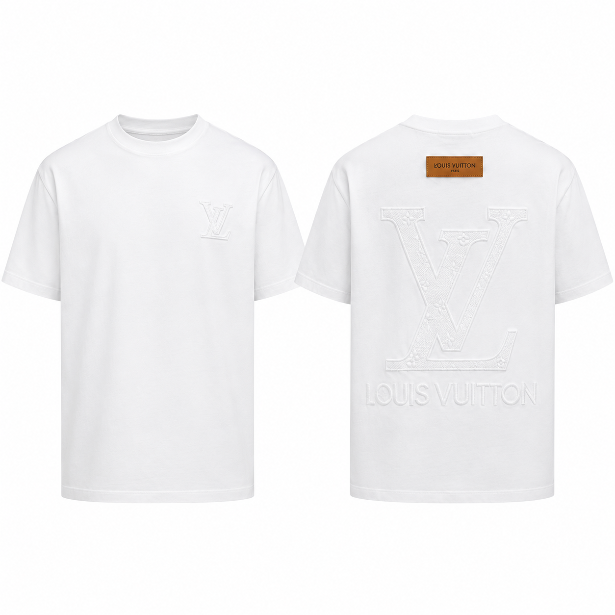 White Tonal Embossed Embroidery T-Shirt