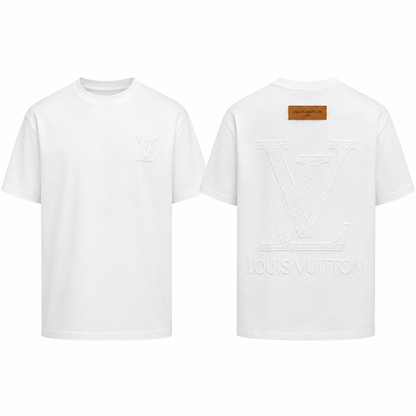 White Tonal Embossed Embroidery T-Shirt