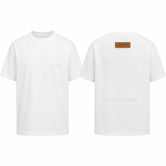 White Tonal Embossed Embroidery T-Shirt