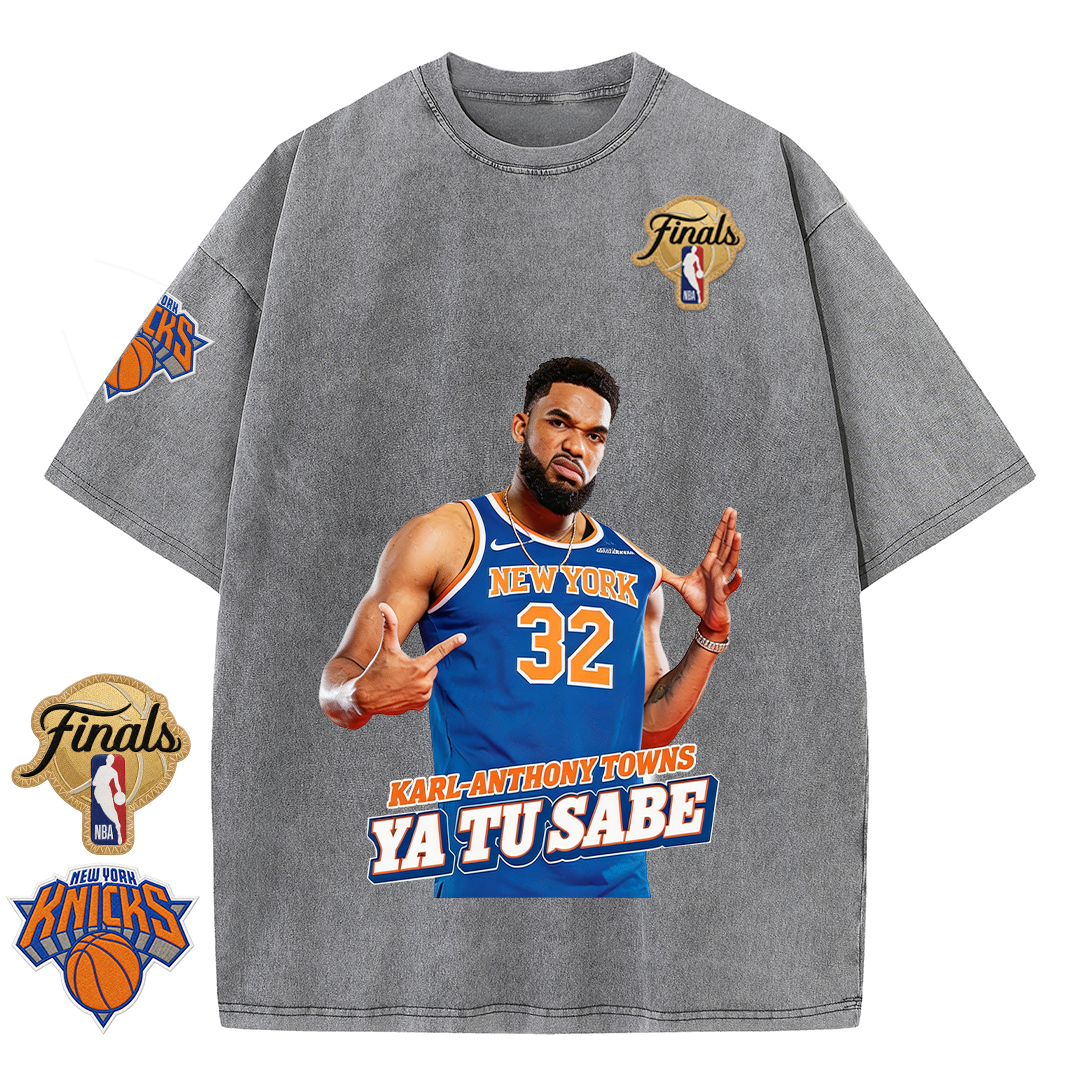 NY Basketball Vintage Washed Finals Premium Patch Tee