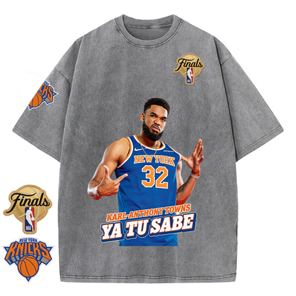 NY Basketball Vintage Washed Finals Premium Patch Tee