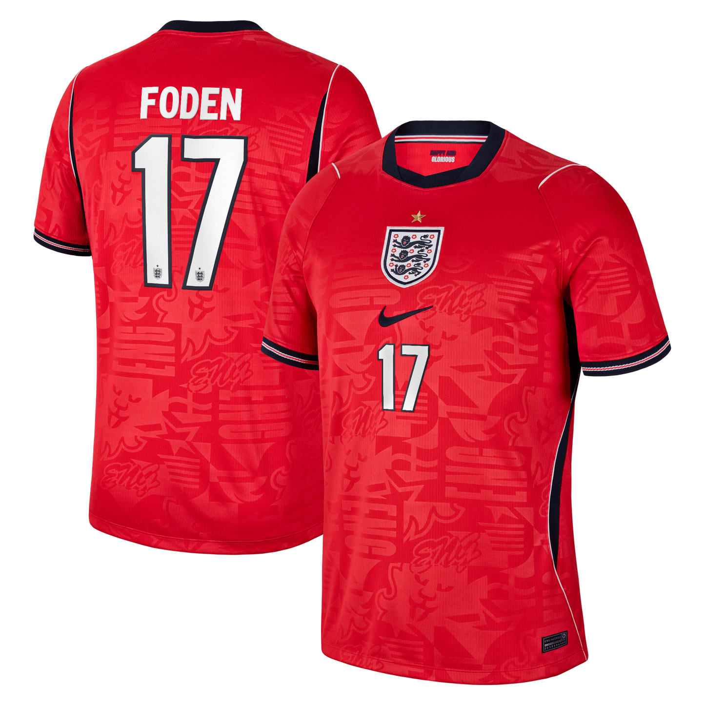Phil Foden England National Team 2026 Away Stadium Replica Jersey - Red